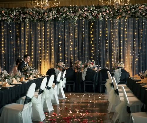 Black Tulle Backdrop Curtain with Lights String for Parites 20ft×10ft Black Sheer Backdrop Curtains for Baby, alternate view