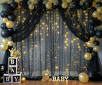 Black Tulle Backdrop Curtain with Lights String for Parites 20ft×8ft Black Sheer Backdrop Curtains for Baby, alternate view 3