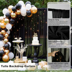 Black Tulle Backdrop Curtain with String Lights, 10x8ft Sheer Black Backdrop Curtain for Photography, Gothic, alternate view
