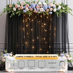 Black Tulle Backdrop Curtain with String Lights, 10x8ft Sheer Black Backdrop Curtain for Photography, Gothic, alternate view