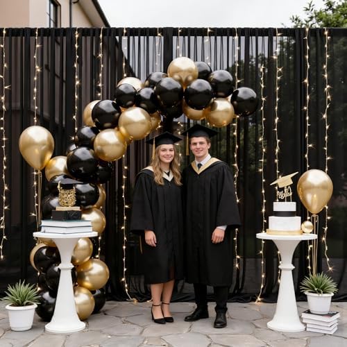 Black Tulle Backdrop Curtain with String Lights, 10x8ft Sheer Black Backdrop Curtain for Photography, Gothic, alternate view