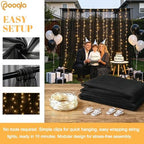Black Tulle Backdrop Curtains with Lights String for Party in Black, alternate view 2