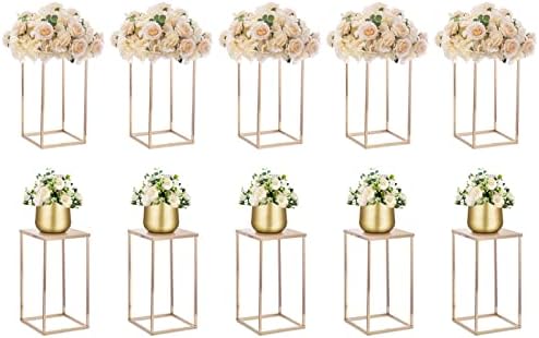 Black Vase Wedding Centerpieces, Geometric Stand, 15.7" Tall, 10 Pcs in Gold