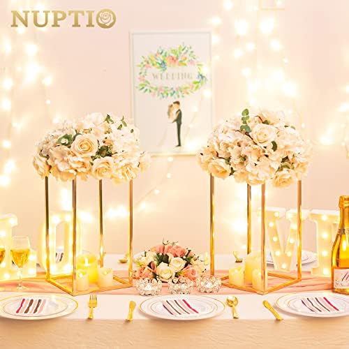 Black Vase Wedding Centerpieces, Geometric Stand, 15.7" Tall, 10 Pcs in Gold, alternate view 4