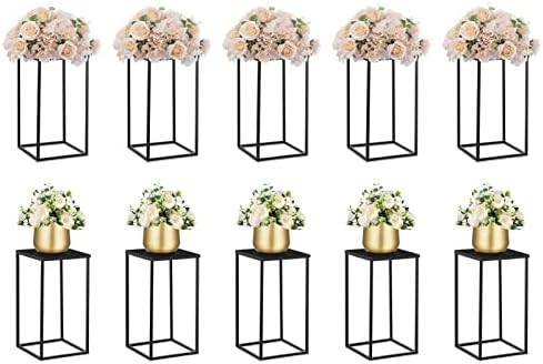 Black Vase Wedding Centerpieces, Geometric Stand, 15.7" Tall, 2 Pcs in Black