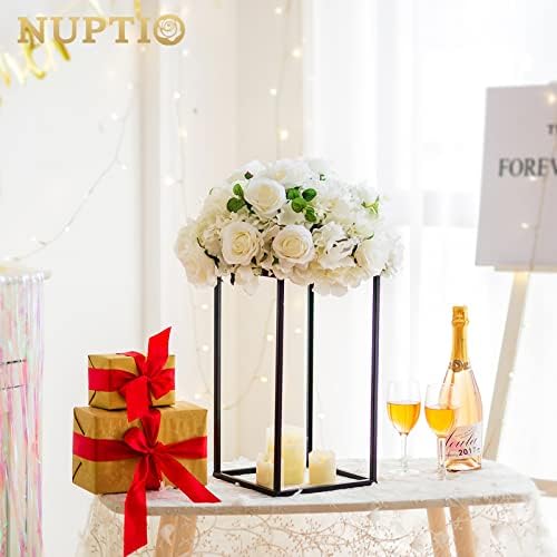 Black Vase Wedding Centerpieces, Geometric Stand, 15.7" Tall, 2 Pcs in Black, alternate view 2