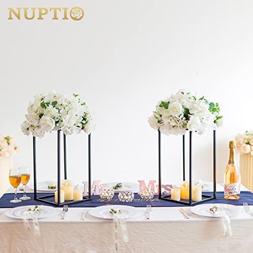 Black Vase Wedding Centerpieces, Geometric Stand, 15.7" Tall, 2 Pcs in Black, alternate view 4