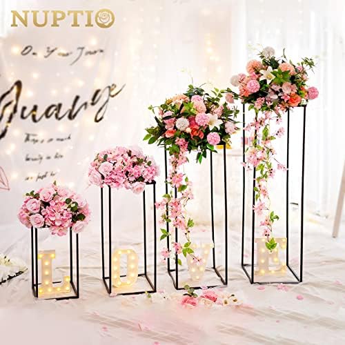 Black Vase Wedding Centerpieces, Geometric Stand, 15.7" Tall, 2 Pcs in Black, alternate view 5