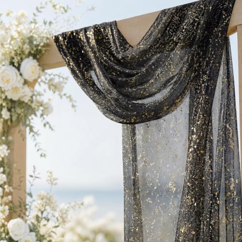 Black Wedding Arch Draping Fabric 1 Panel 28" x 20FT, Glitter Sheer Backdrop Drapes for Wedding Ceremony, alternate view 4