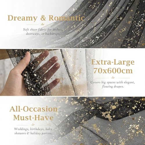 Black Wedding Arch Draping Fabric 1 Panel 28" x 20FT, Glitter Sheer Backdrop Drapes for Wedding Ceremony, alternate view 5
