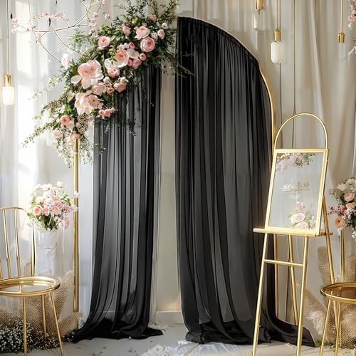Black Wedding Arch Draping Fabric 2 Panels 30'' x 20FT Black Drapes Sheer Fabric Backdrop Arch Draping Fabrics, alternate