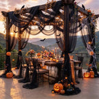 Black Wedding Arch Draping Fabric 28" x19FT Sheer Curtain Backdrop Drapes in 28" width x 19Ft length(4 Panels)
