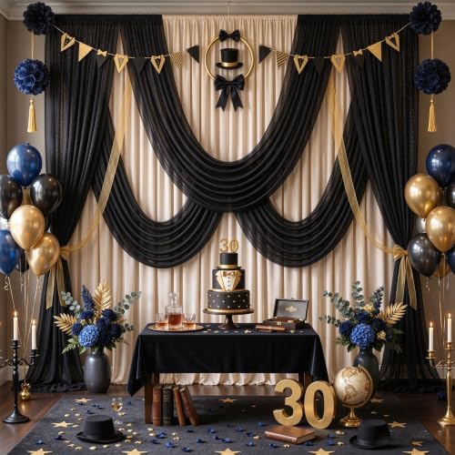 Black Wedding Arch Draping Fabric 28" x19FT Sheer Curtain Backdrop Drapes in 28" width x 19Ft length(4 Panels), alternate