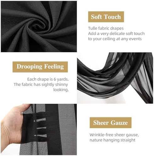 Black Wedding Arch Draping Fabric 28" x19FT Sheer Curtain Backdrop Drapes in 28" width x 19Ft length(4 Panels), alternate