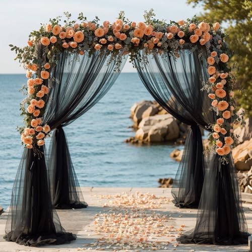 Black Wedding Arch Draping Fabric 28" x19FT Sheer Curtain Backdrop Drapes in 28" width x 19Ft length(4 Panels), alternate