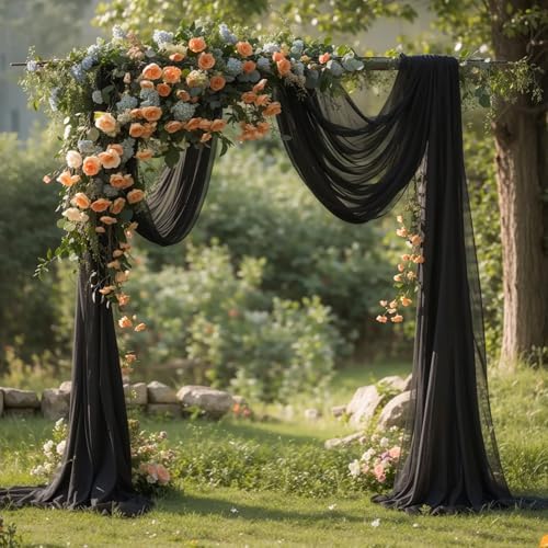 Black Wedding Arch Draping Fabric 28" x19FT Sheer Curtain Backdrop Drapes in 28" width x 19Ft length(4 Panels), alternate