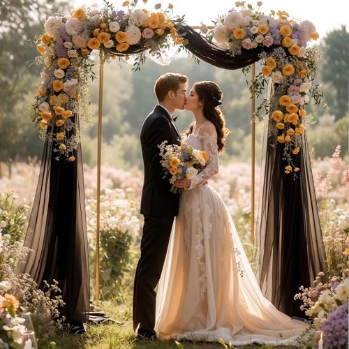 Black Wedding Arch Draping Fabric 28" x19FT Sheer Curtain Backdrop Drapes in 28" width x 19Ft length(4 Panels), alternate