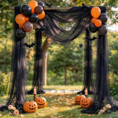 Black Wedding Arch Draping Fabric 28" x19FT Sheer Curtain Backdrop Drapes in 28" width x 19Ft length(4 Panels), alternate