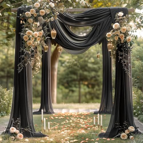 Black Wedding Arch Draping Fabric 3 Panels 30'' x 20FT Black Drapes Sheer Fabric Backdrop Arch Draping Fabrics