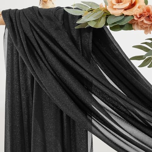Black Wedding Arch Draping Fabric 3 Panels 30'' x 20FT Black Drapes Sheer Fabric Backdrop Arch Draping Fabrics, alternate