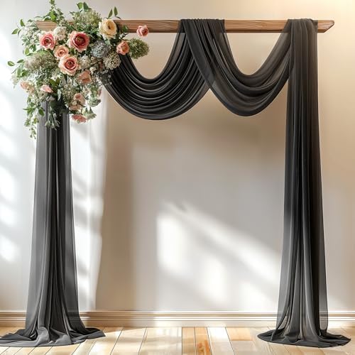 Black Wedding Arch Draping Fabric 3 Panels 30'' x 20FT Black Drapes Sheer Fabric Backdrop Arch Draping Fabrics, alternate