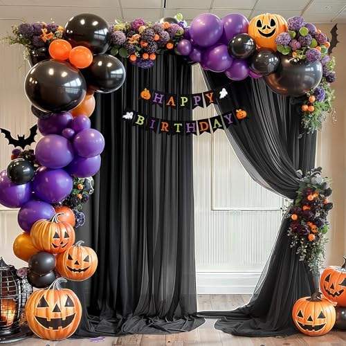 Black Wedding Arch Draping Fabric 3 Panels 30'' x 20FT Black Drapes Sheer Fabric Backdrop Arch Draping Fabrics, alternate