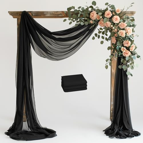 Black Wedding Arch Draping Fabric Backdrop Drapes Sheer 3 Panels