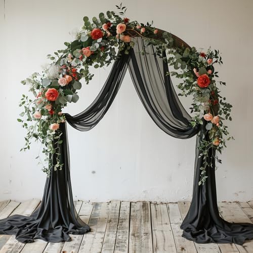 Black Wedding Arch Draping Fabric Backdrop Drapes Sheer 3 Panels, alternate view 5