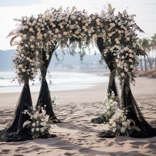 Black Wedding Arch Draping Fabric Backdrop Drapes Sheer 3 Panels, alternate view 6