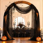 Black Wedding Arch Draping Fabric Sheer Curtain Drapes 4 Panels | 20 ft Halloween Extra Long Shimmery Backdrop, alternate