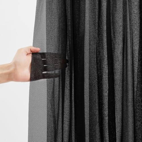 Black Wedding Arch Draping Fabric Sheer Curtain Drapes 4 Panels | 20 ft Halloween Extra Long Shimmery Backdrop, alternate