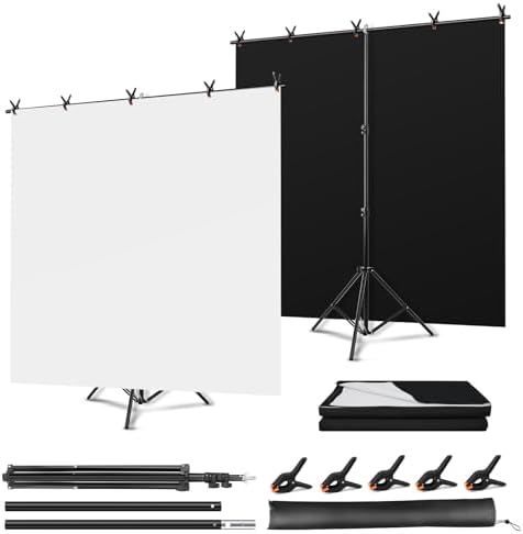 Black White Backdrop with Stand Kit, 5 x 6.5 ft Photo Backdrop in Black and White 5 x 6.5 ft in Black and White