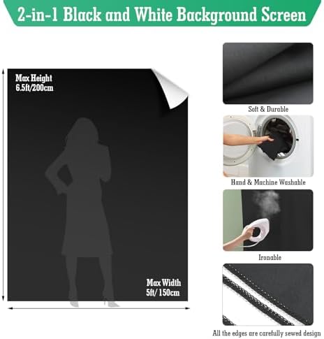 Black White Backdrop with Stand Kit, 5 x 6.5 ft Photo Backdrop in Black and White 5 x 6.5 ft in Black and White, alternate