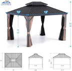 Blazar 10'x12' Outdoor Hardtop Gazebo with Vertical Stripes Galvanized Steel Double Roof, Nettings and Curtains, alternate