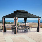 Blazar 12' X 16' Hardtop Gazebo with Nettings and Curtains, Outdoor Gazebo for Patio Lawn and Garden, Vertical