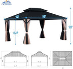 Blazar 12' X 16' Hardtop Gazebo with Nettings and Curtains, Outdoor Gazebo for Patio Lawn and Garden, Vertical, alternate