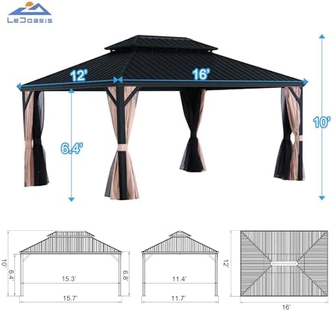 Blazar 12' X 16' Hardtop Gazebo with Nettings and Curtains, Outdoor Gazebo for Patio Lawn and Garden, Vertical, alternate