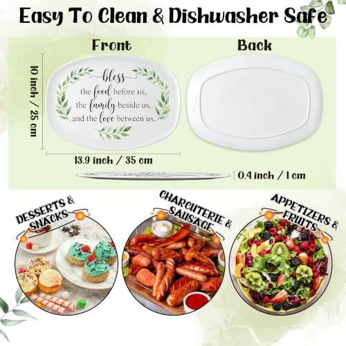 Bless Melamine Platter Gift, Reusable White Oval Serving Dishes in 13.9x10x0.4in in White, alternate view 2