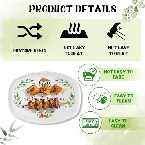 Bless Melamine Platter Gift, Reusable White Oval Serving Dishes in 13.9x10x0.4in in White, alternate view 4