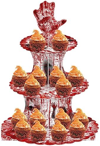 Bloody Cupcake Stand 12Inch Cardboard Cupcake Tray for Scary Party Supplies Bloody Zombie Horror Movie Birthday, alternate