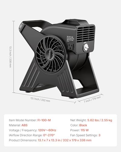 Blower Fan, 13 in Portable Utility Floor Fan, 300 CFM, 3 Speeds, Multi-Angle Airflow, Lightweight Portable High, alternate