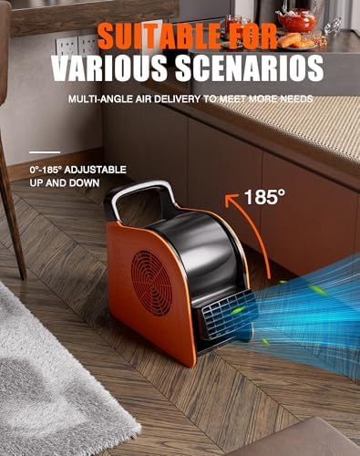 Blower Fan 185° Rotatable 3‐Speed Air Mover with 2 AC Outlets, Orange, alternate view 5