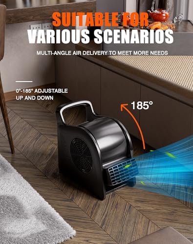 Blower Fan 185° Rotatable 3‐Speed Utility Air Mover with 2‐AC‐Outlet, Black in Black, alternate view 6