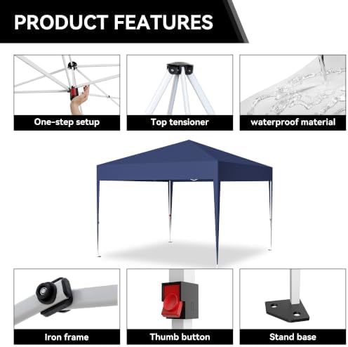 Blue 10'x10' Pop-Up Canopy Tent, Waterproof Outdoor Sun Shade, One Push Quick Setup Shelter with Carry Storage, alternate