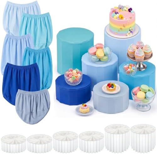 Blue 6 Pack Pleated Cylinder Cake Stand with Covers in Blue