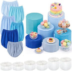 Blue 6 Pack Pleated Cylinder Cake Stand with Covers in Blue