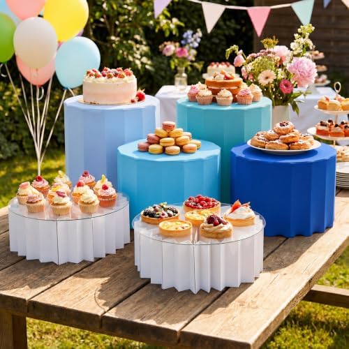 Blue 6 Pack Pleated Cylinder Cake Stand with Covers in Blue, alternate view 2