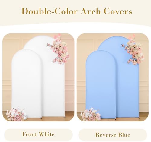 Blue and White Arch Cover Set of 2 Spandex 7.2 and 6ft Arch Backdrop Cover Wedding Arch Stand Covers for Baby, alternate view
