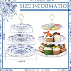 Blue and White Chinoiserie 3 Tier Ceramic Dessert Stand Tray in Blue and White, alternate view 2