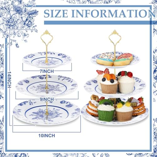 Blue and White Chinoiserie 3 Tier Ceramic Dessert Stand Tray in Blue and White, alternate view 2